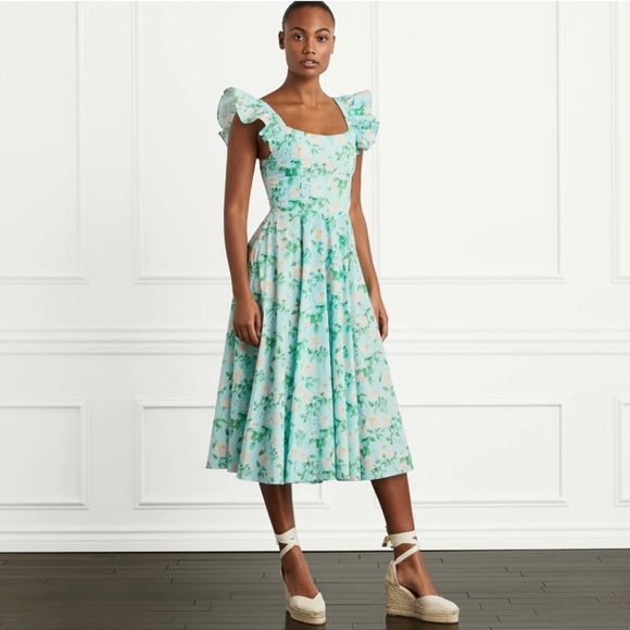 NWT Hill House The Daphne Dress Size Small Gorgeous Blue Roses Viral Midi - Picture 3 of 13